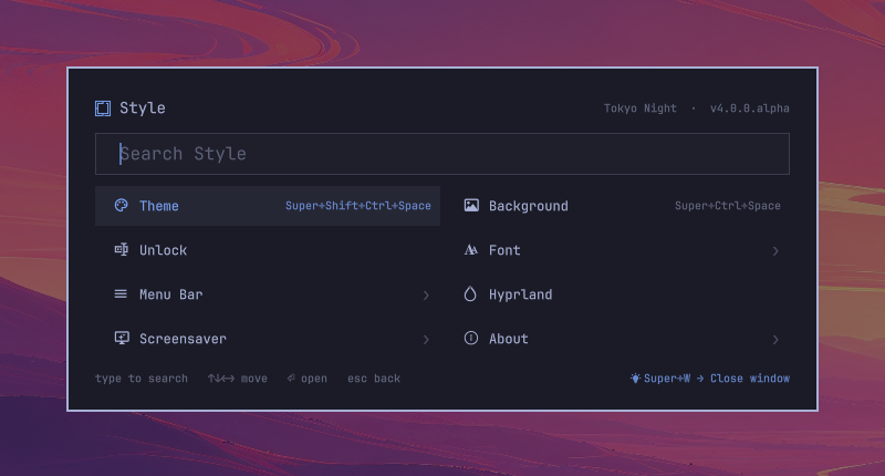 Style menu with shortcut hints