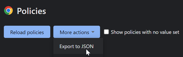 Export to JSON option on Chrome