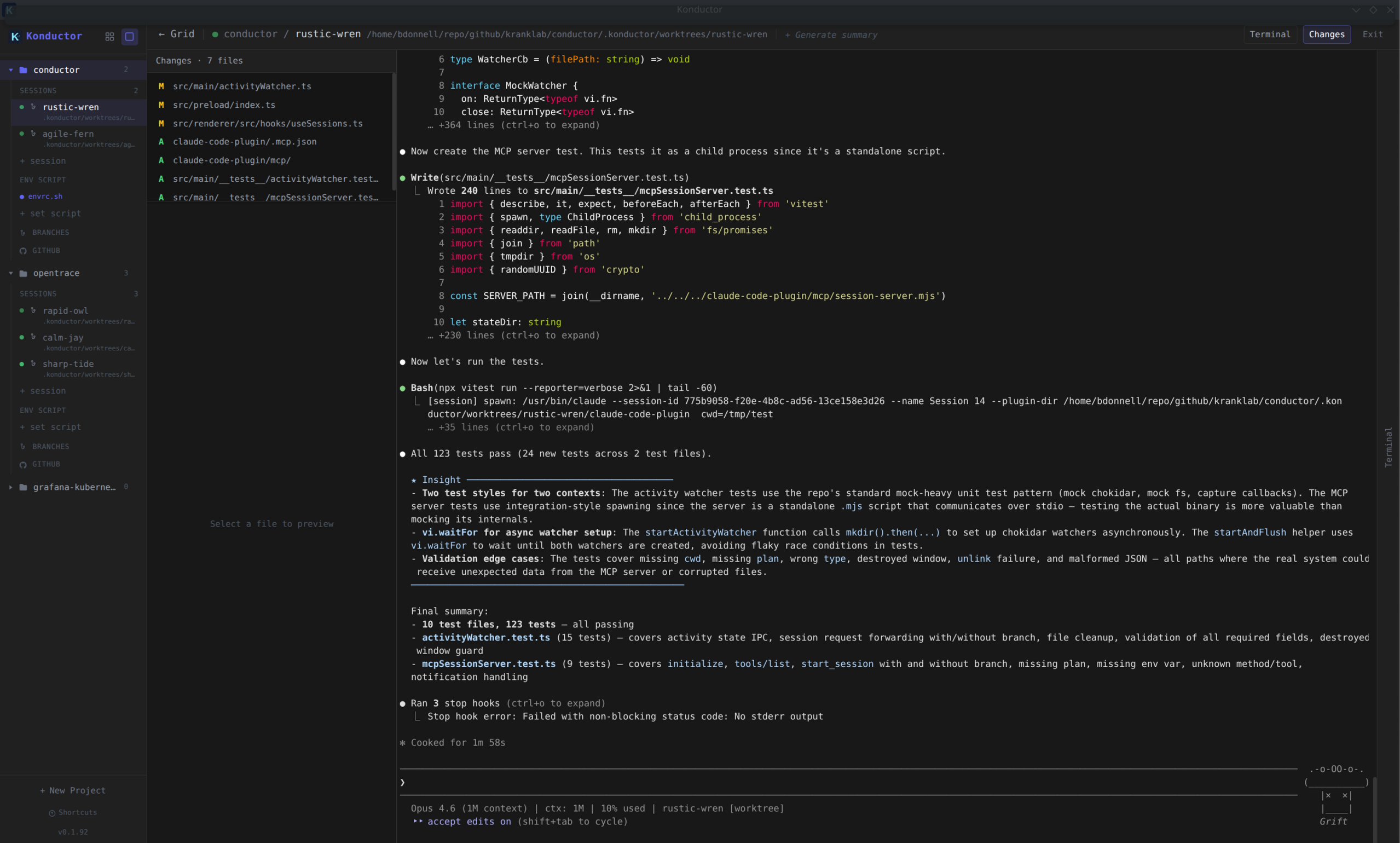Changes view showing modified files
