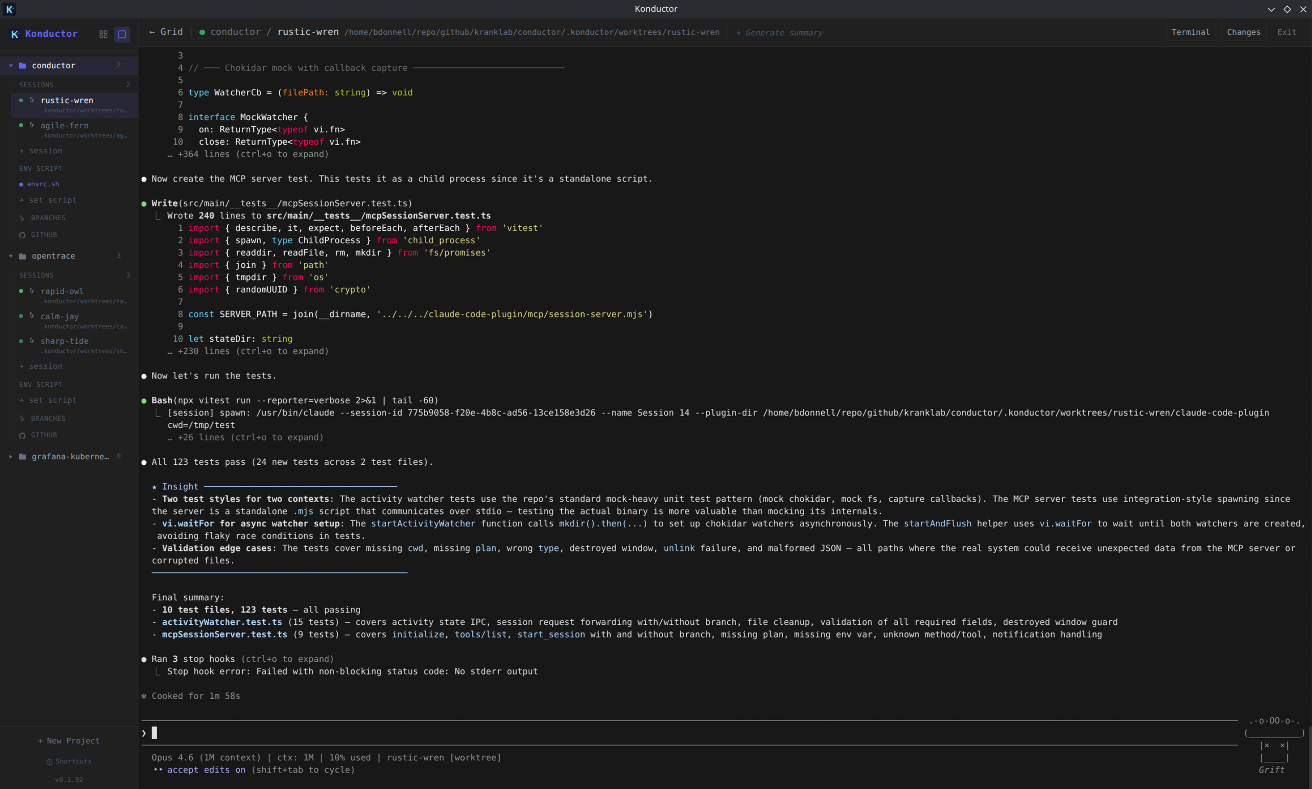 Focus view — a Claude Code session running in Konductor