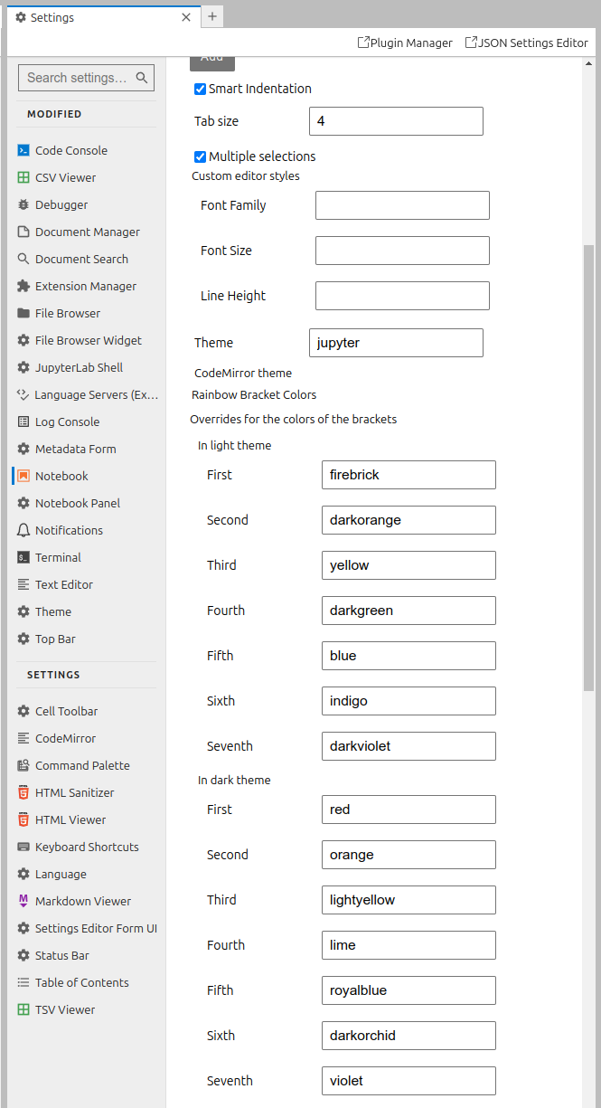 rainbow brackets settings