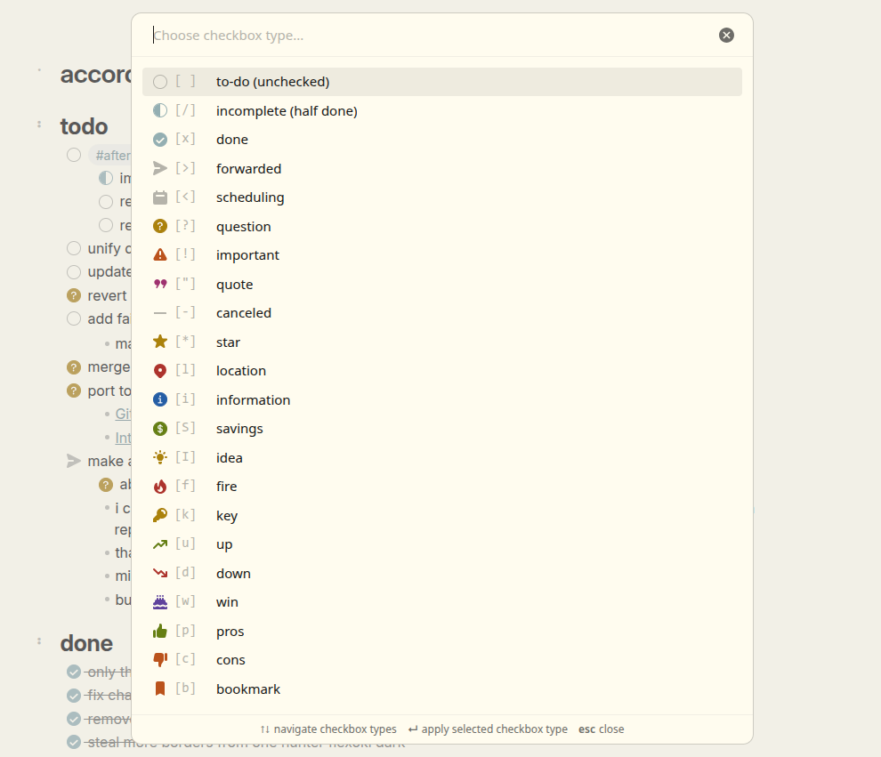 checkbox picker screenshot