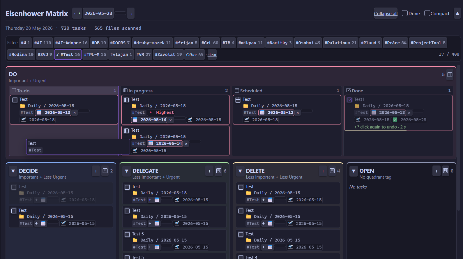 Kanban view — status columns