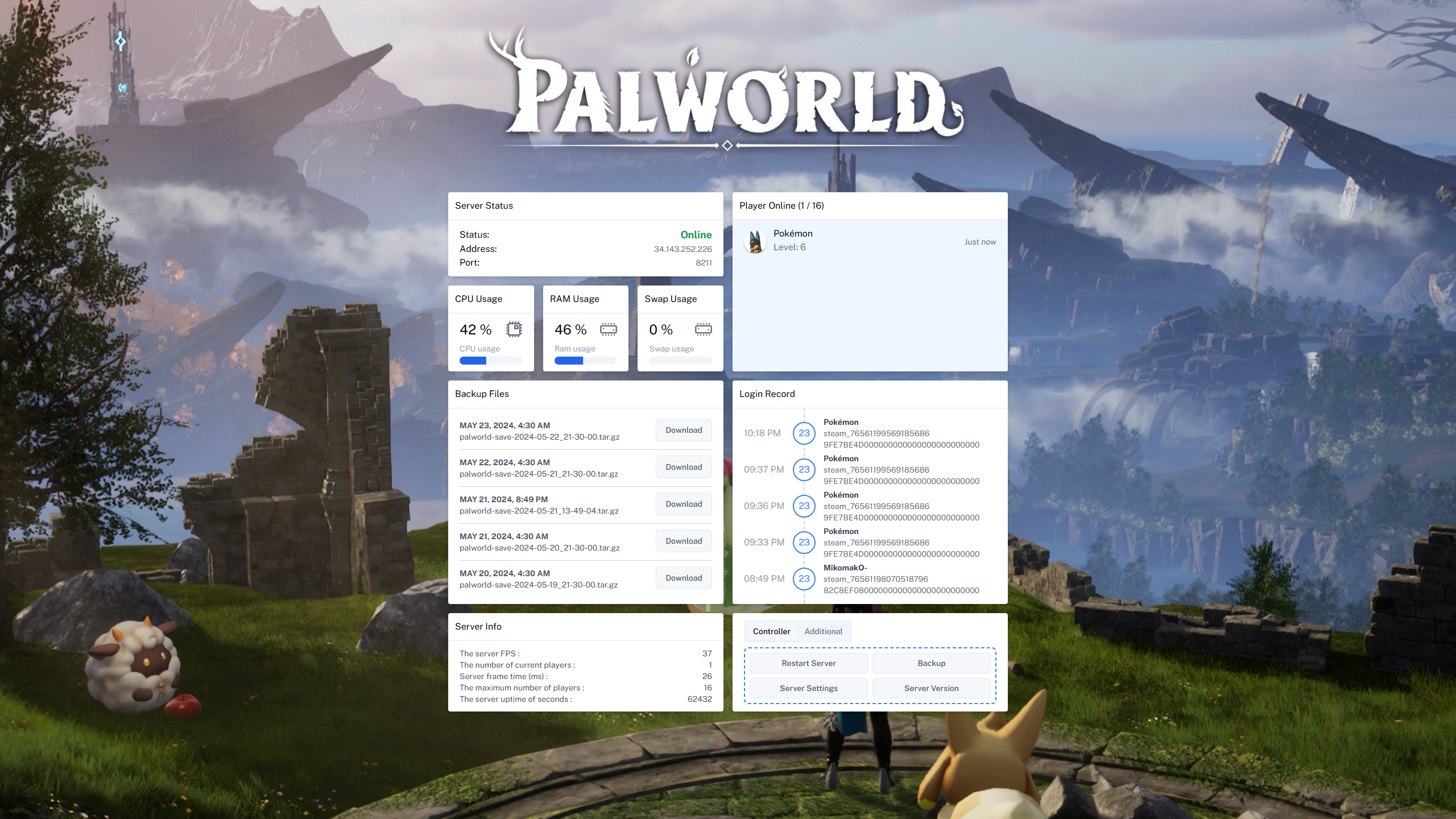 Palworld Dashboard