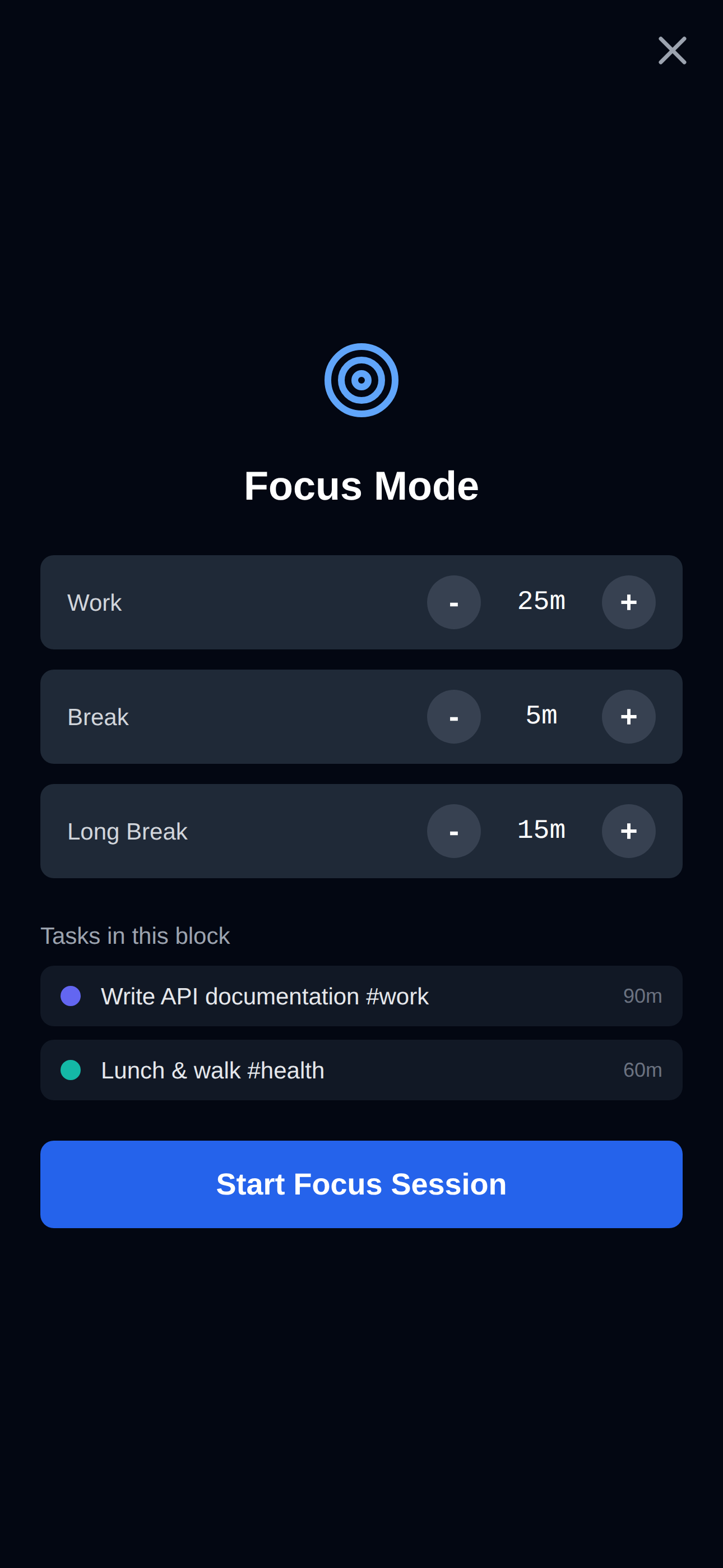Focus Mode Setup
