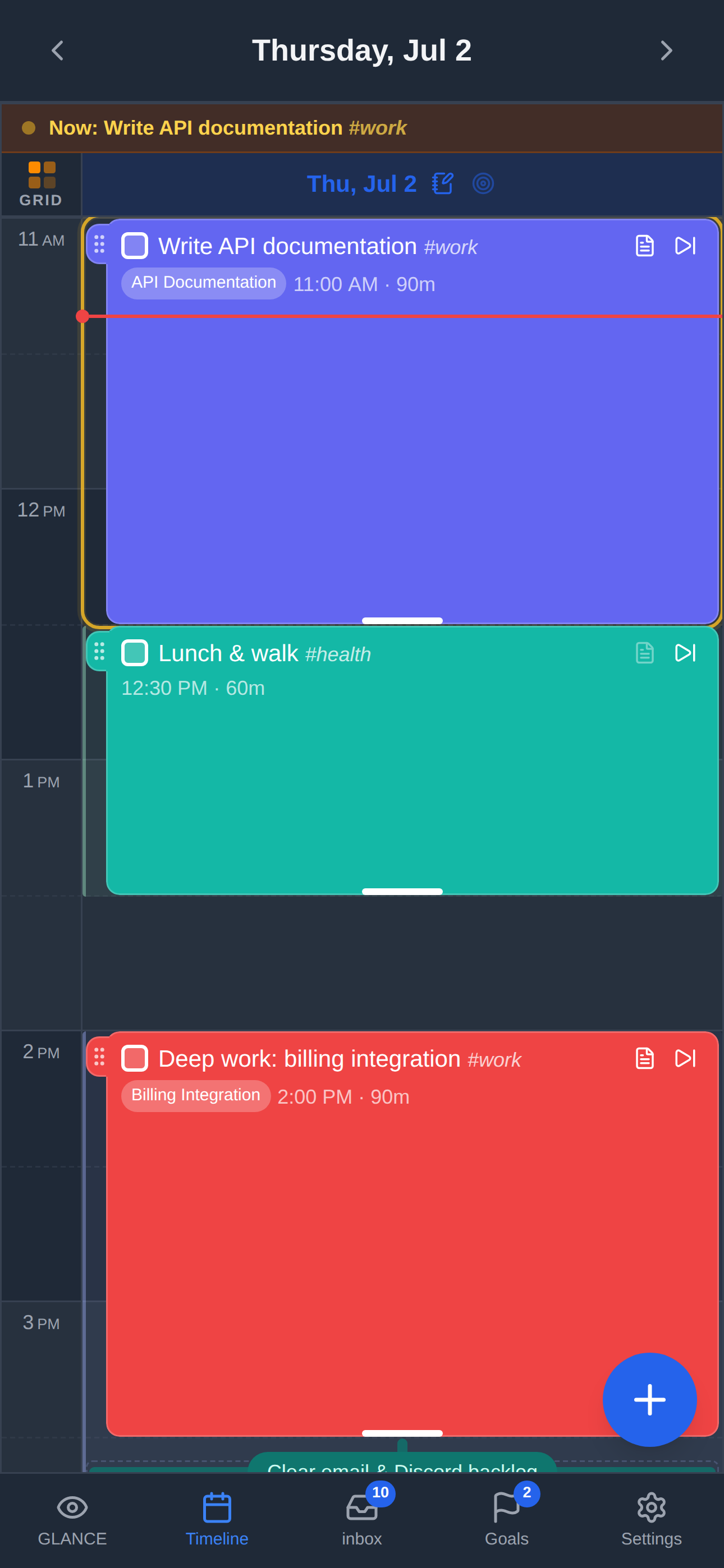 Time-Blocking on the Timeline
