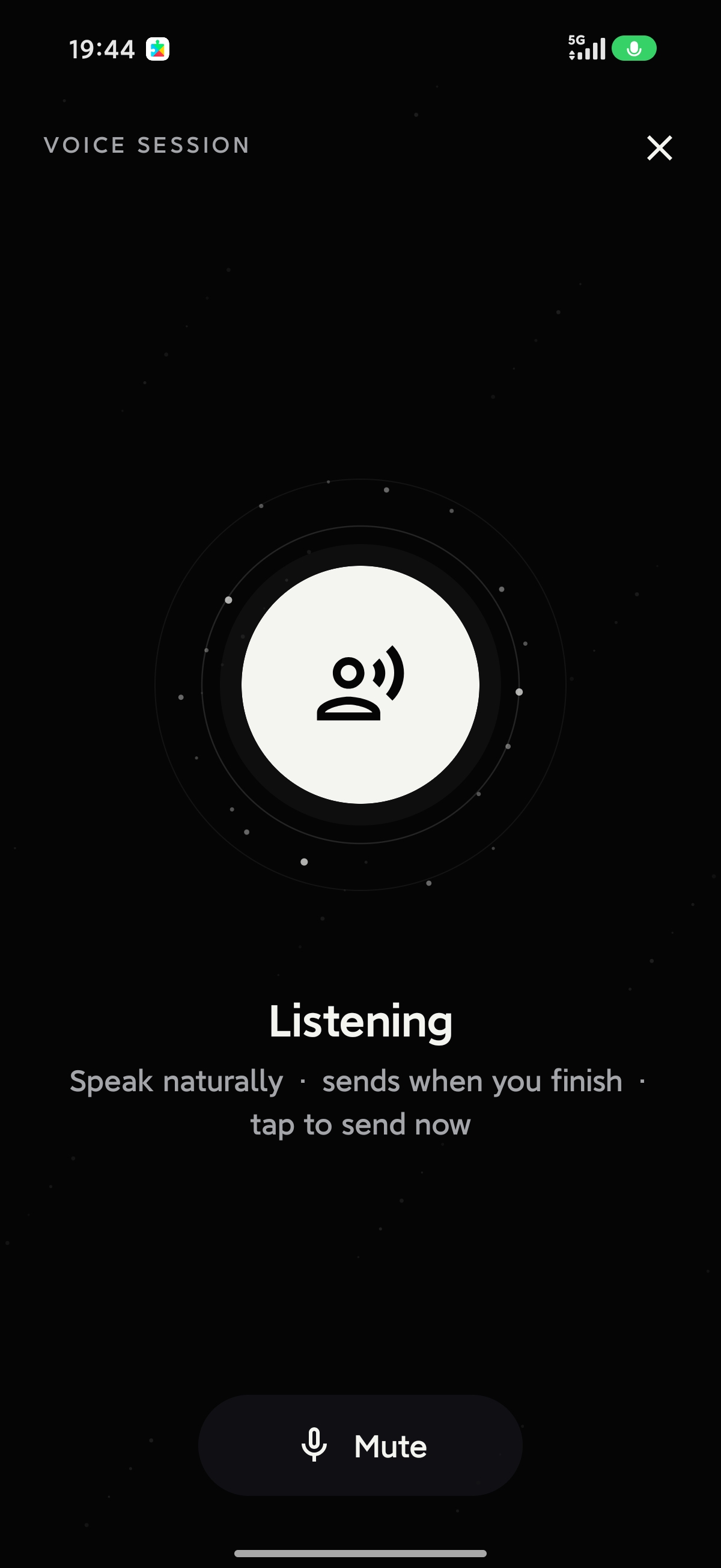 Voice session overlay in the Listening state