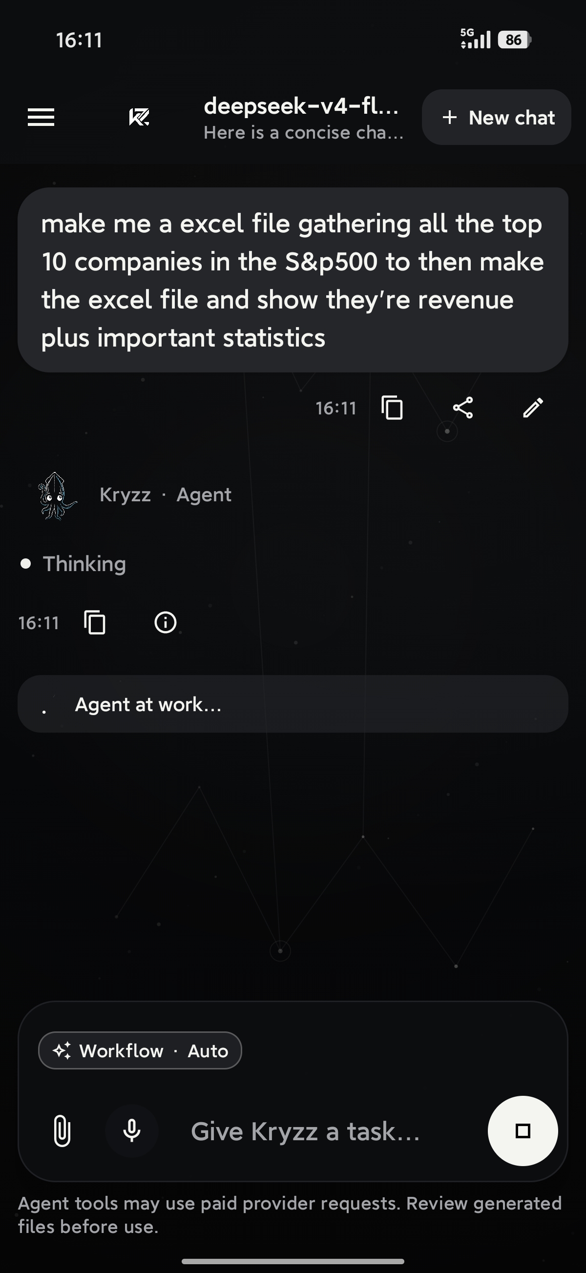 Agent running a task with the Thinking indicator
