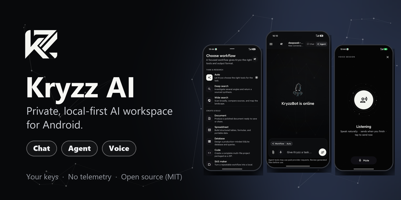 Kryzz AI: private, local-first AI workspace for Android