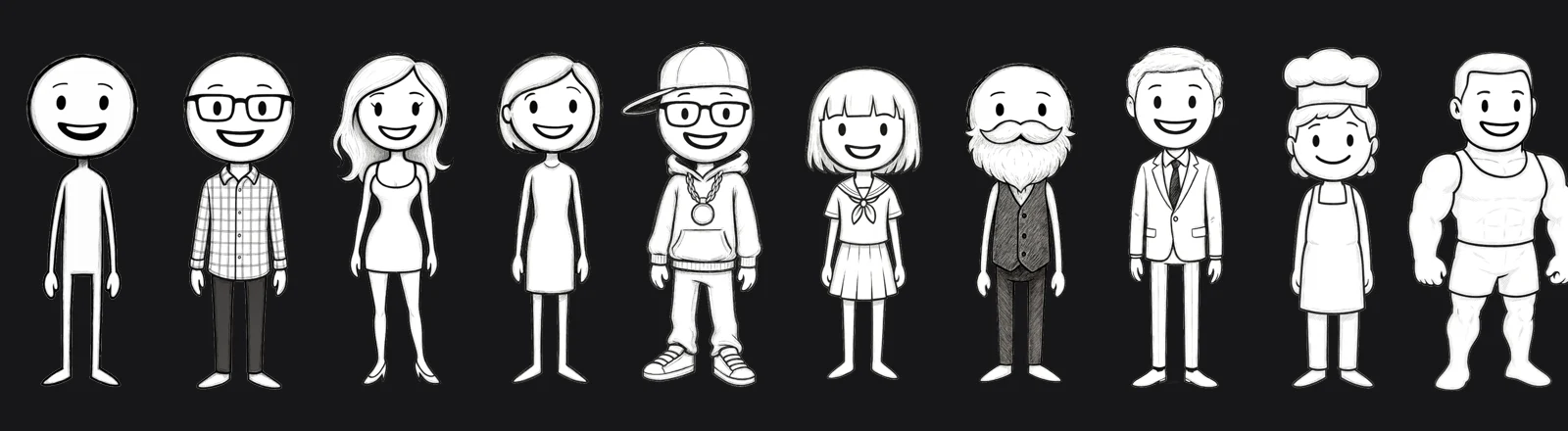 OpenCreator stick figure characters developed with artists