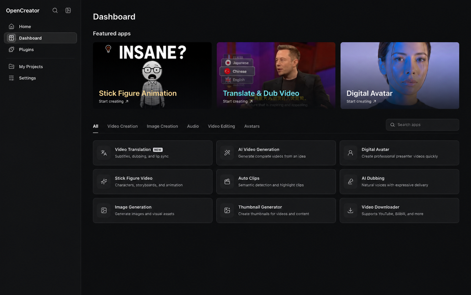 OpenCreator Creator Dashboard