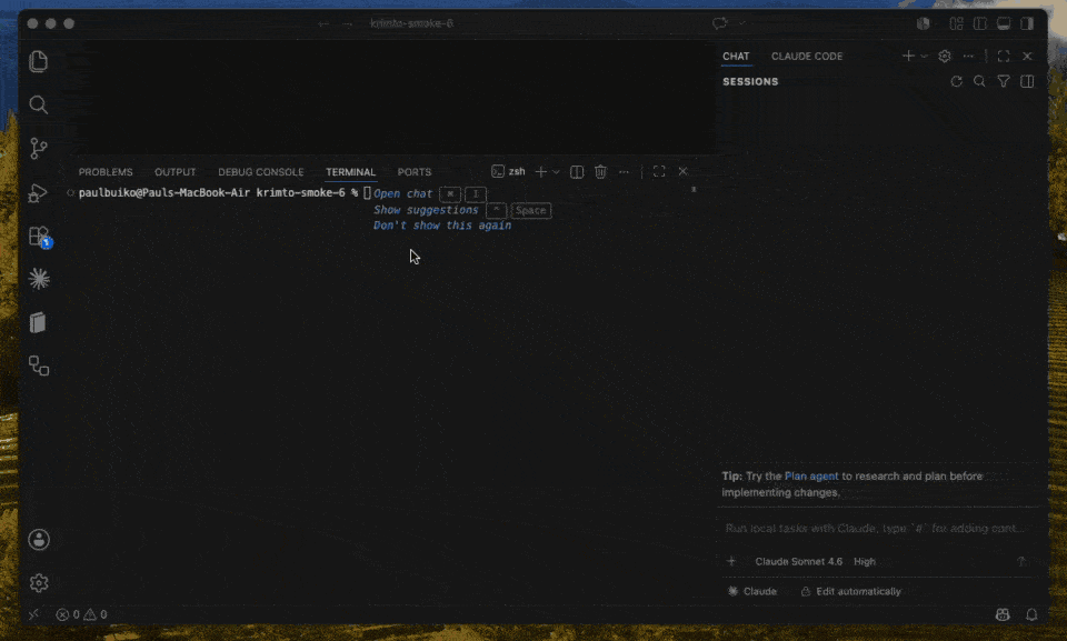 Krimto — save a fact in Claude Code, recall it in Cursor