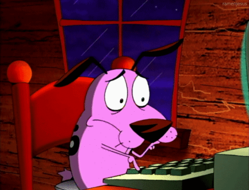 Courage The Cowardly Dog typing at a computer