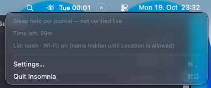 The right-click menu in dark mode with the Time left line