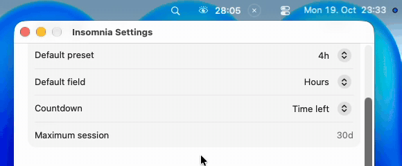 Switching between Time left and End time in Settings during a session