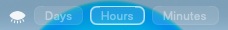 Pills open beside the eye after an Option-click: Days, Hours and Minutes, with Hours selected