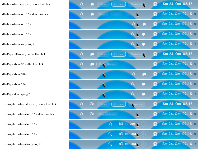 Pill clicks at ce8ba6f: the pills close after a click on Minutes or Days