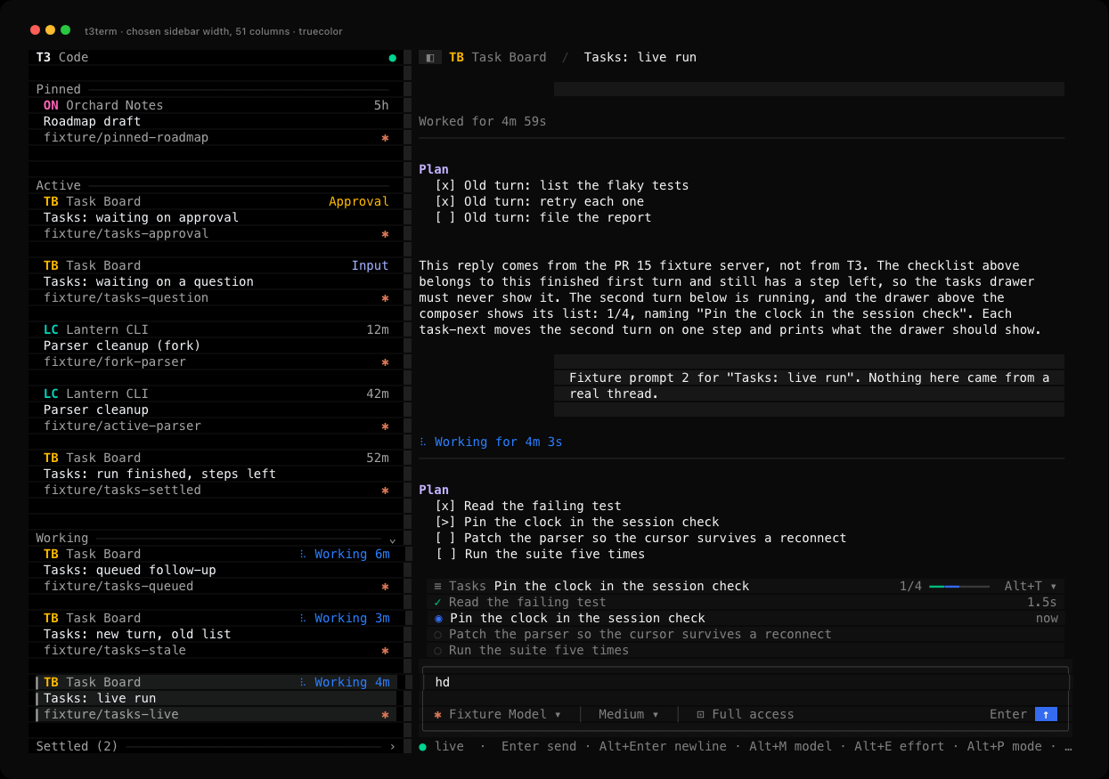 The same thread with the sidebar dragged to 51 columns: a card title cut short before now fits, the transcript wraps in the narrower conversation and the draft still reads hd