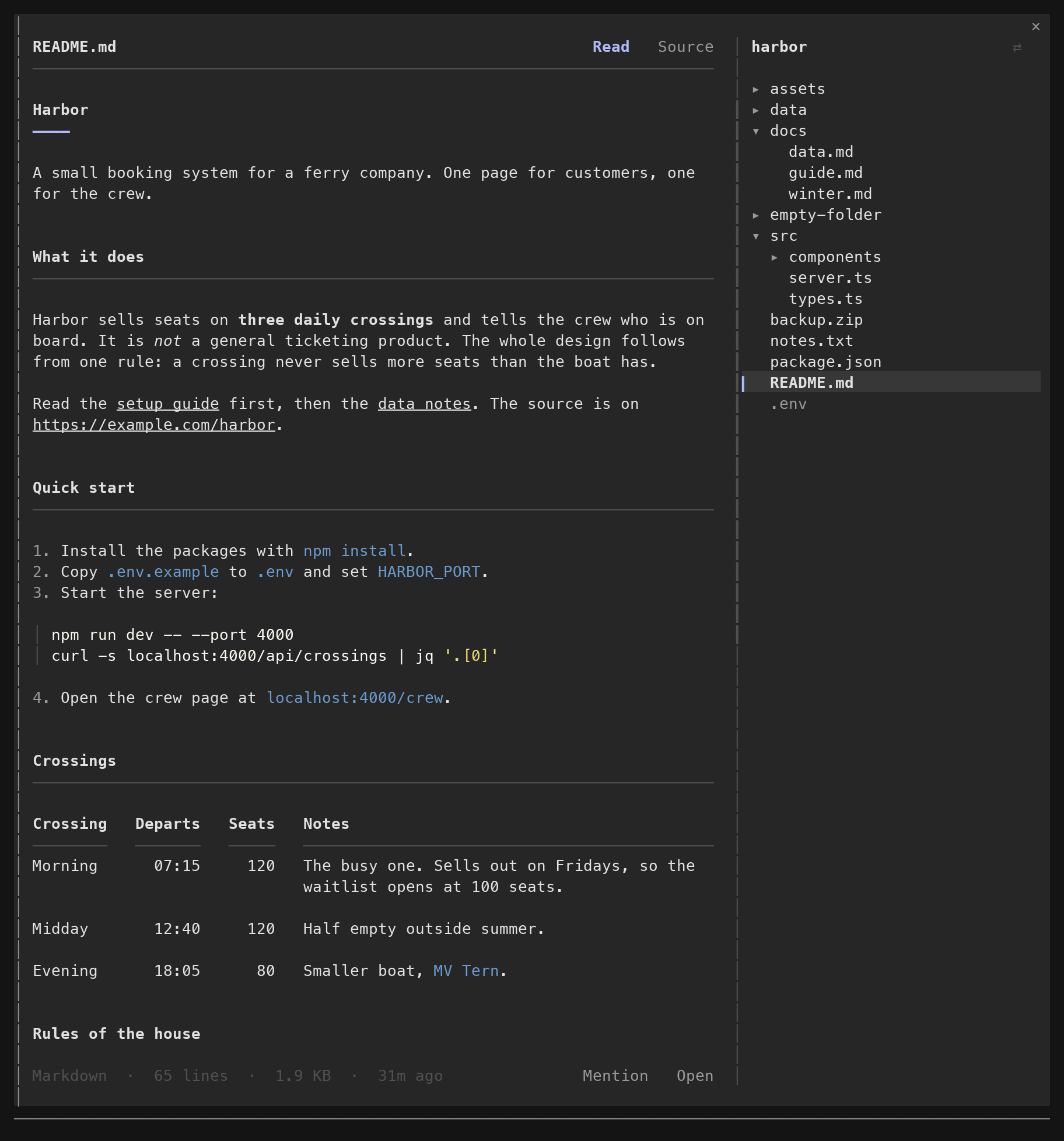 The same pane in a dark theme