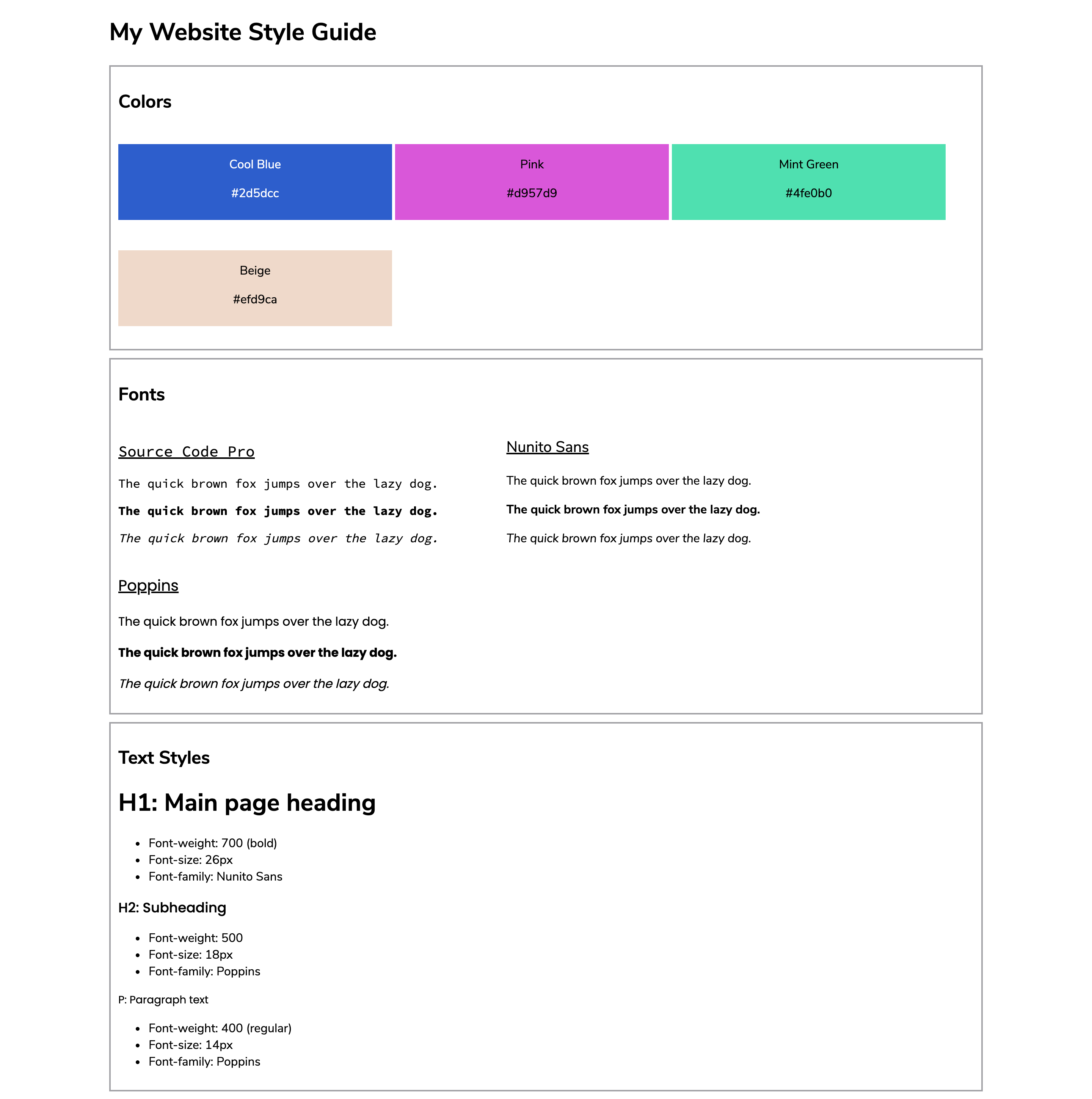 Website Style Guide Example