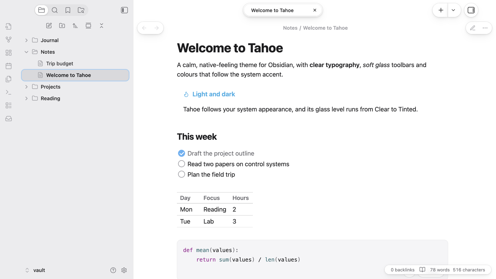 Tahoe in light mode