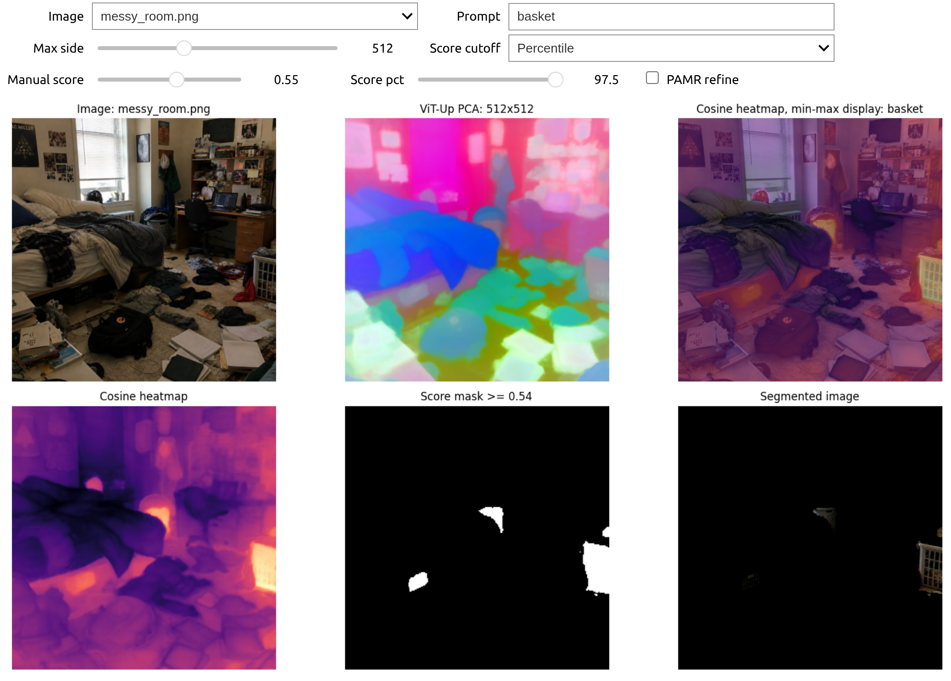 Open-vocabulary segmentation with Talk2DINO and ViT-Up
