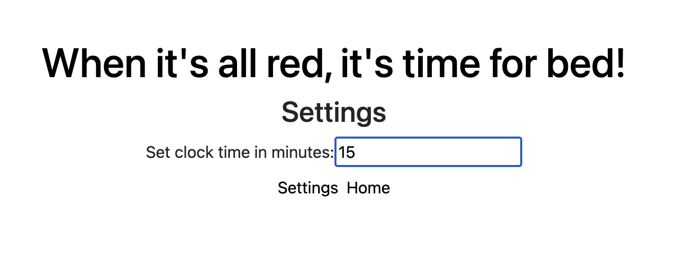 Settings screen with option to change time 