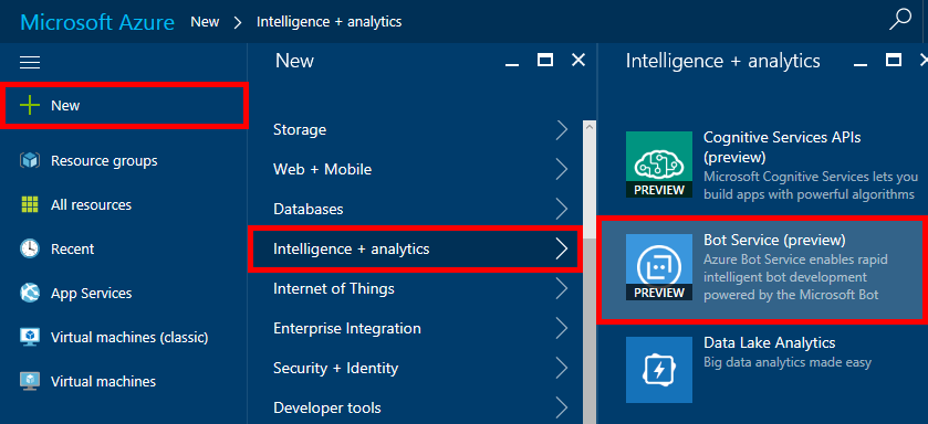Creating a new Azure Bot Service
