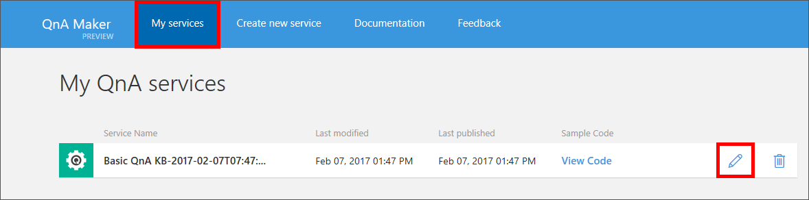 Editing a QnA service