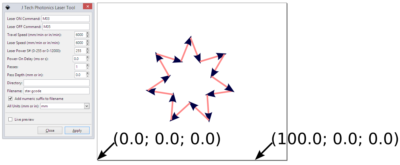 settings for laser plugin in inkscape