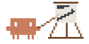 pixel-art caveman tutor at a flipchart