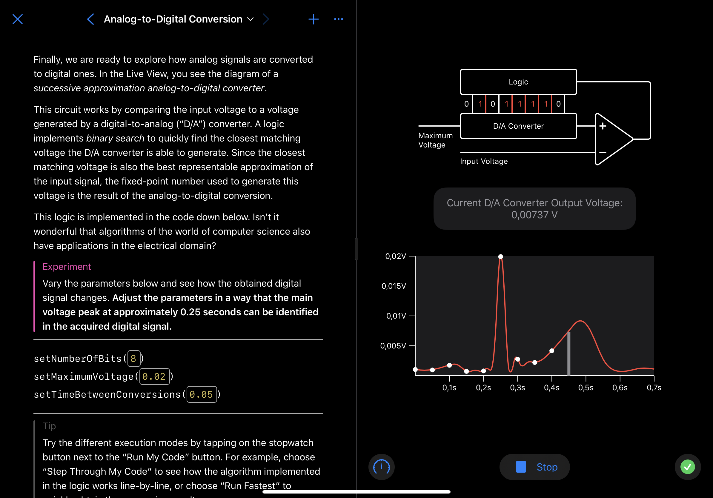 Screenshot of the analog-to-digital conversion page