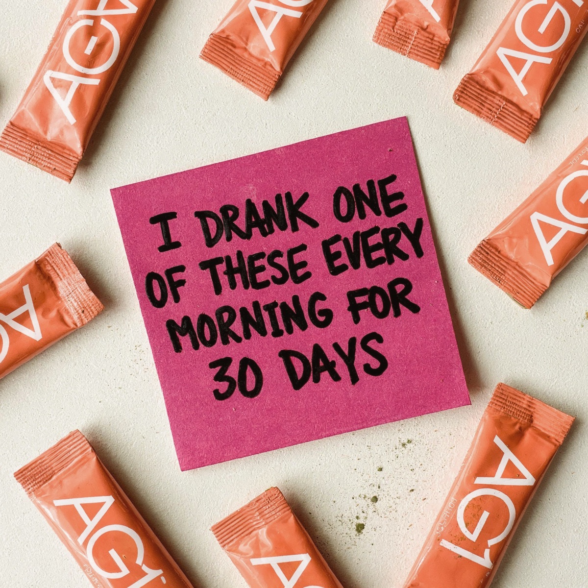 T7 Sticky-note flatlay (AG1 example)