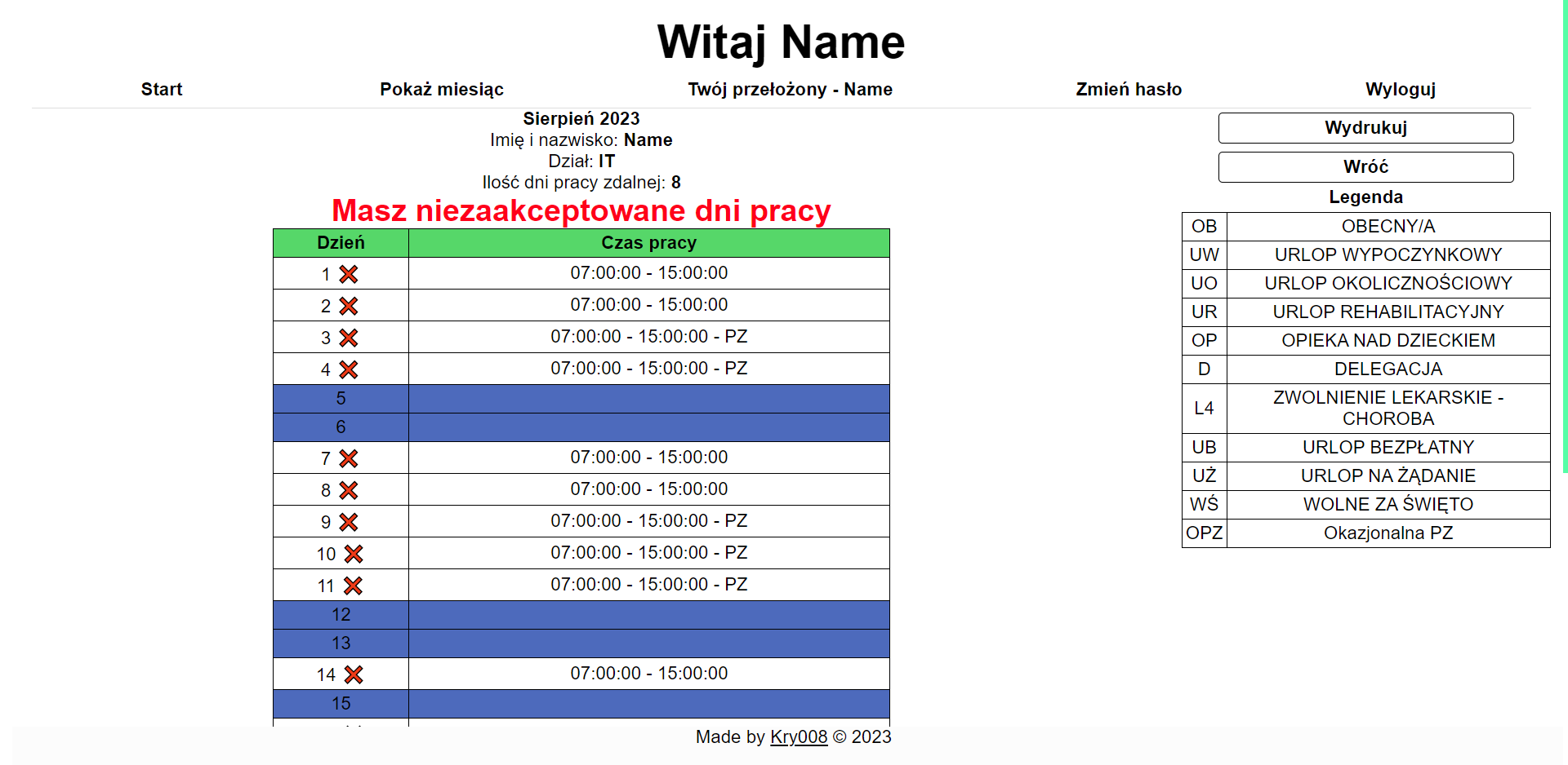 Screenshot of app