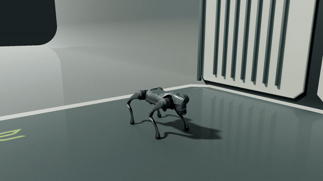 Go2 rising onto its hind legs and balancing in the Nuka lab