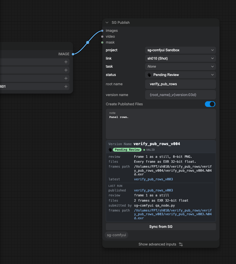 SG Publish after a run: the Version it will create, and the last one it made