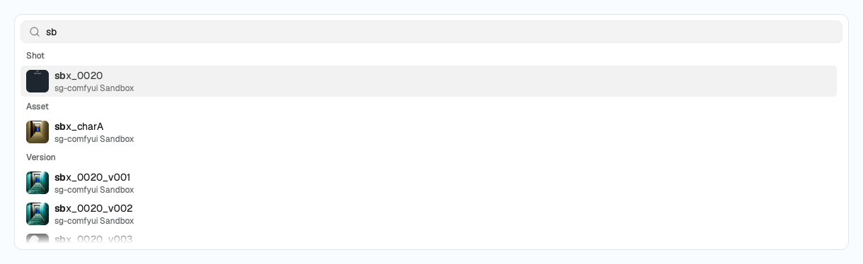 Global search, its results grouped by entity type