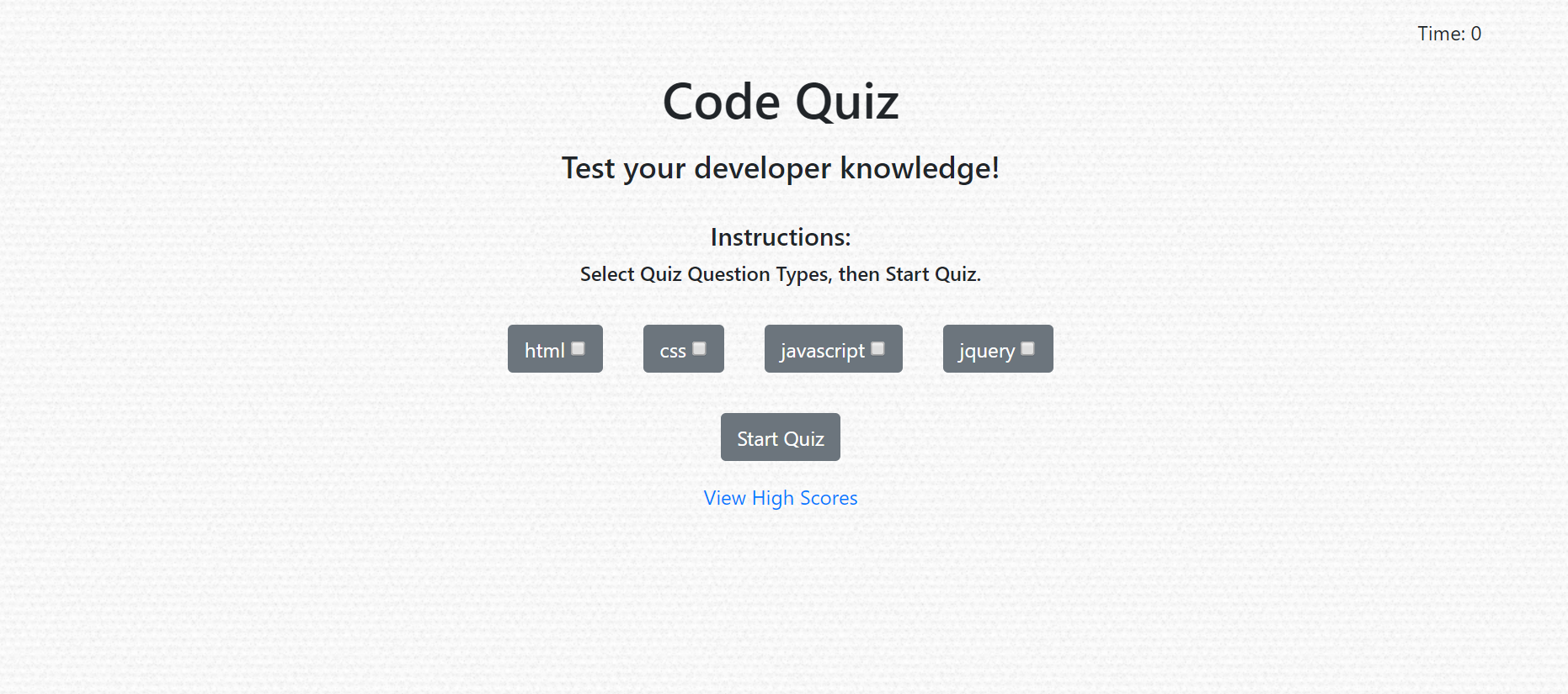 Code Quiz Home Page