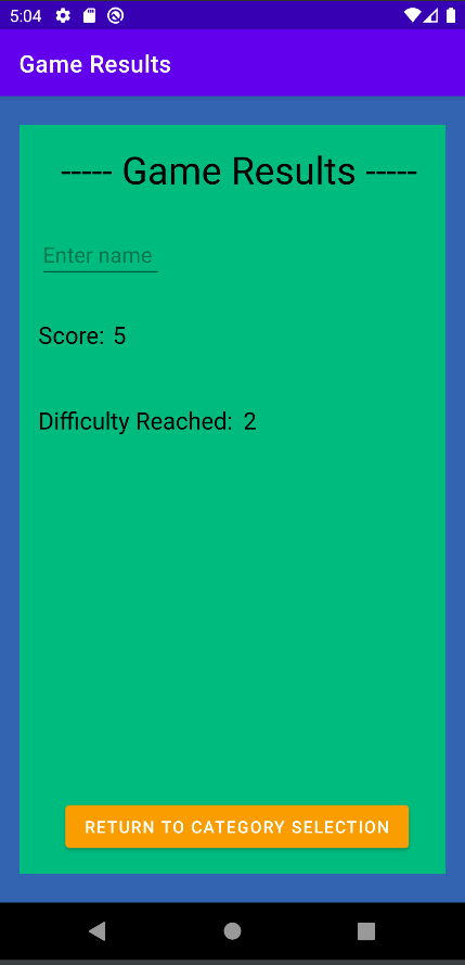 Results Screen