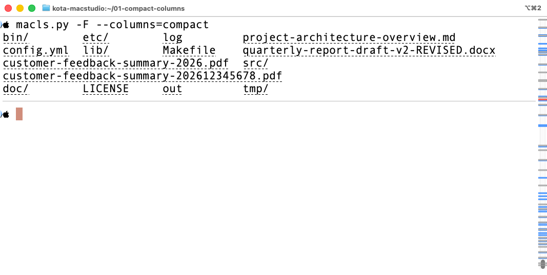 compact column layout keeping two columns despite the long filename