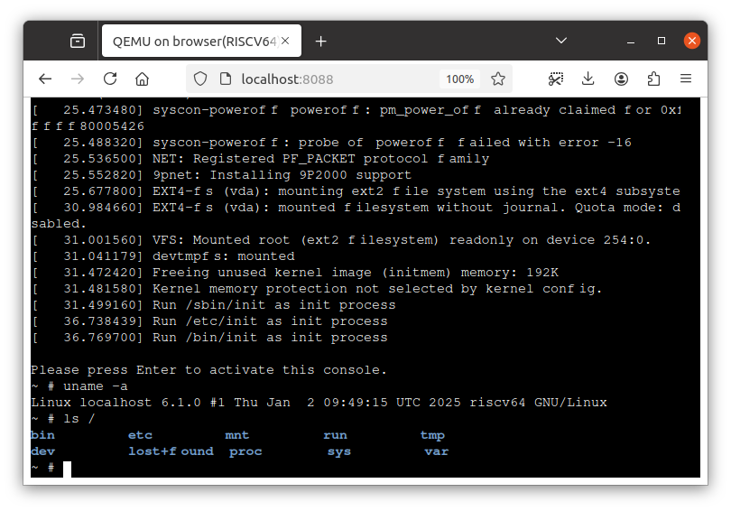 Running QEMU on browser