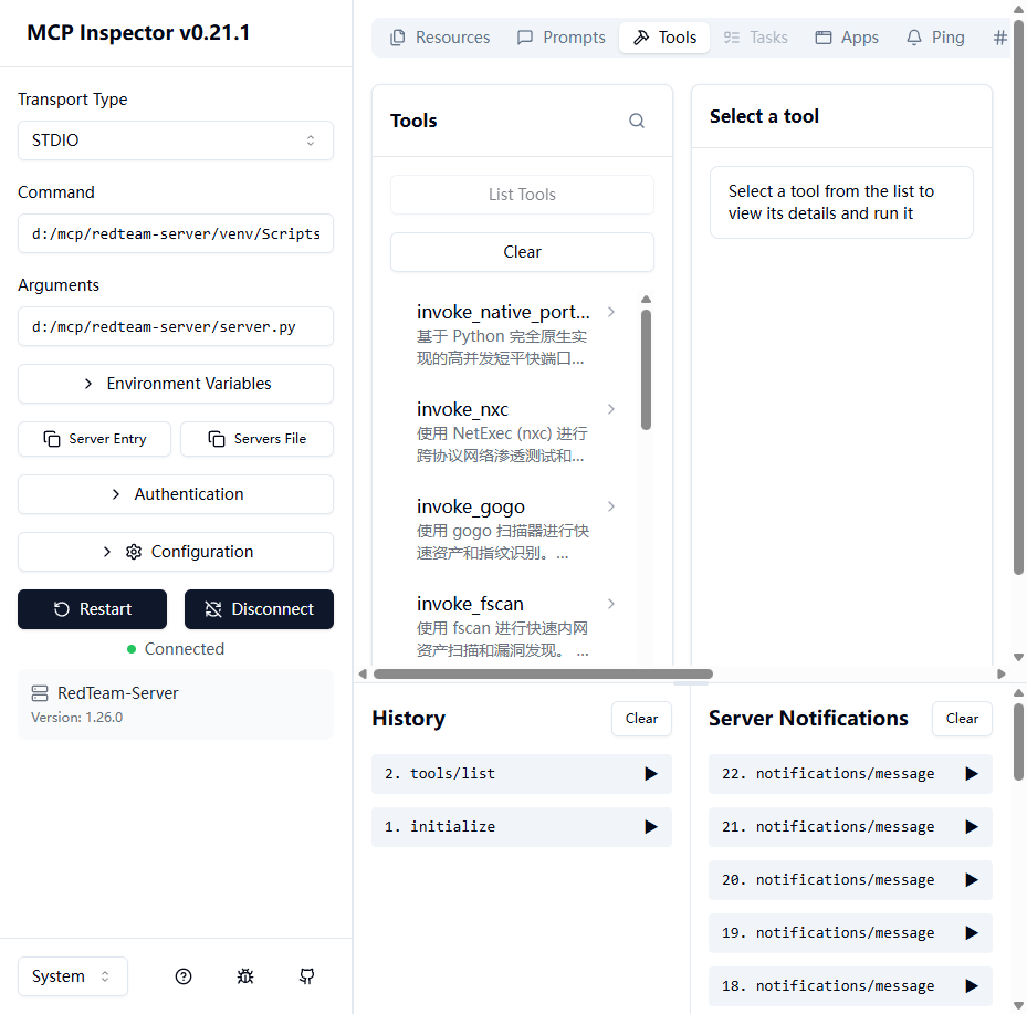 MCP Inspector Connected