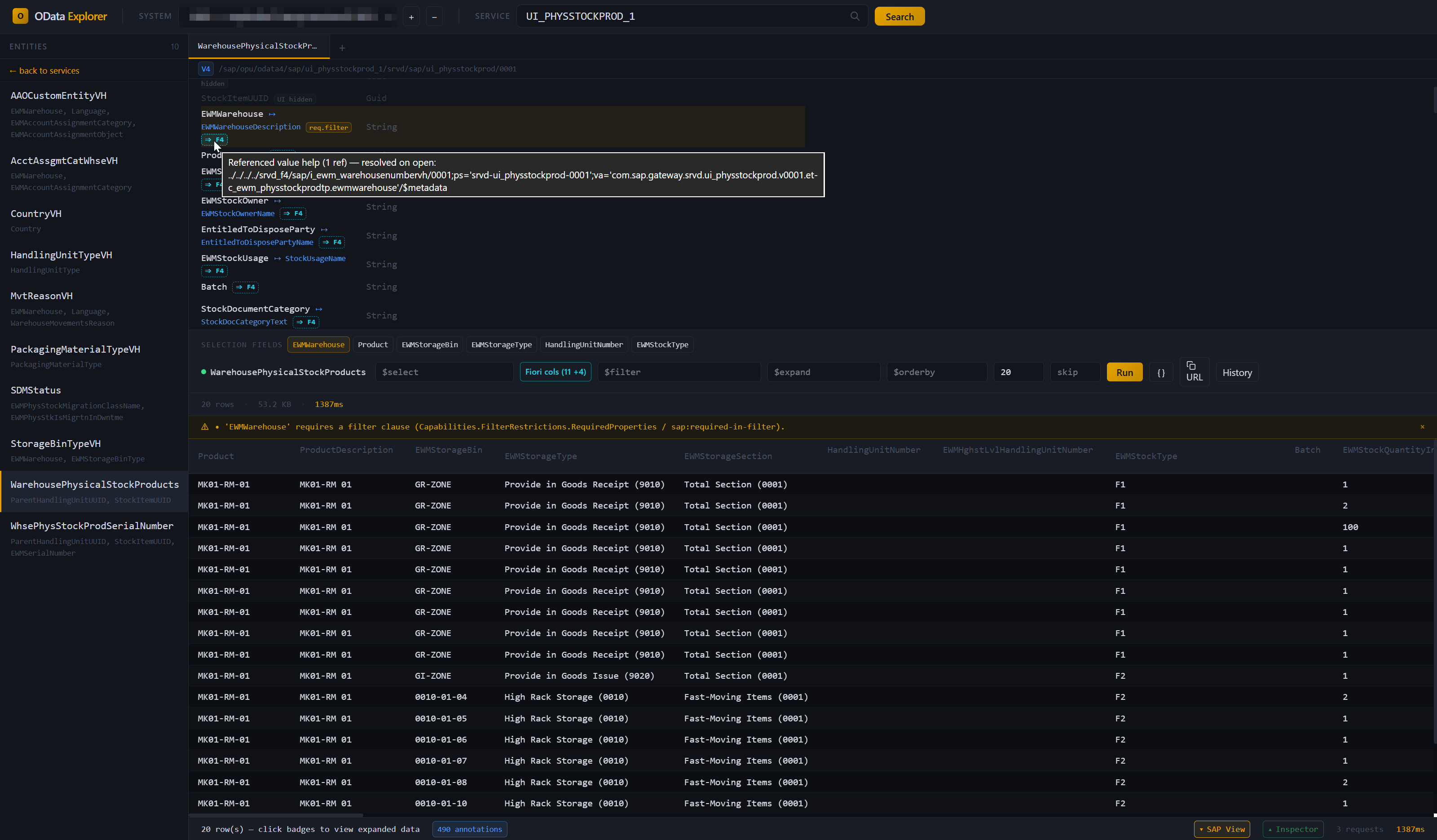 sap-odata-explorer โ desktop app with SAP View overlay, F4 reference tooltip, and FilterRestrictions warning