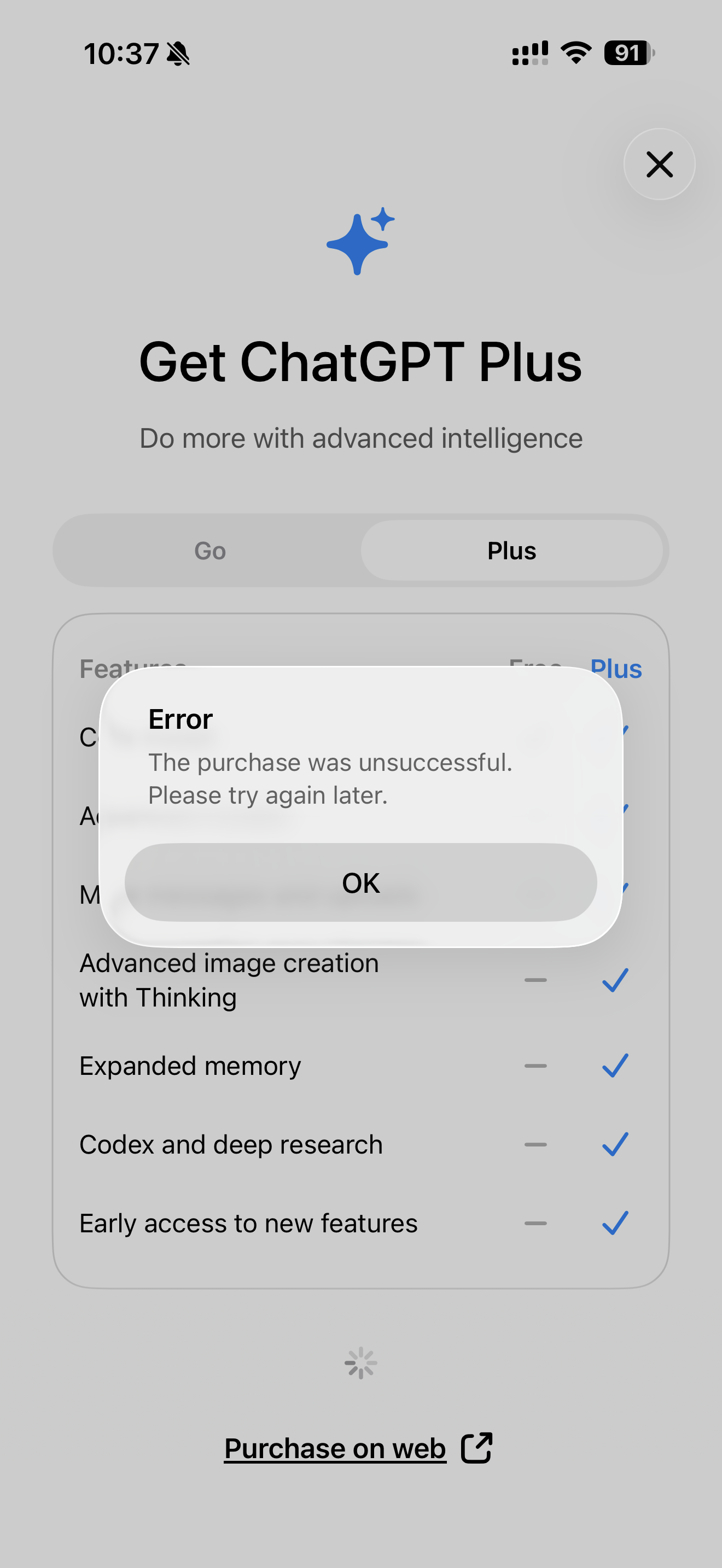 付款失败：The purchase was unsuccessful