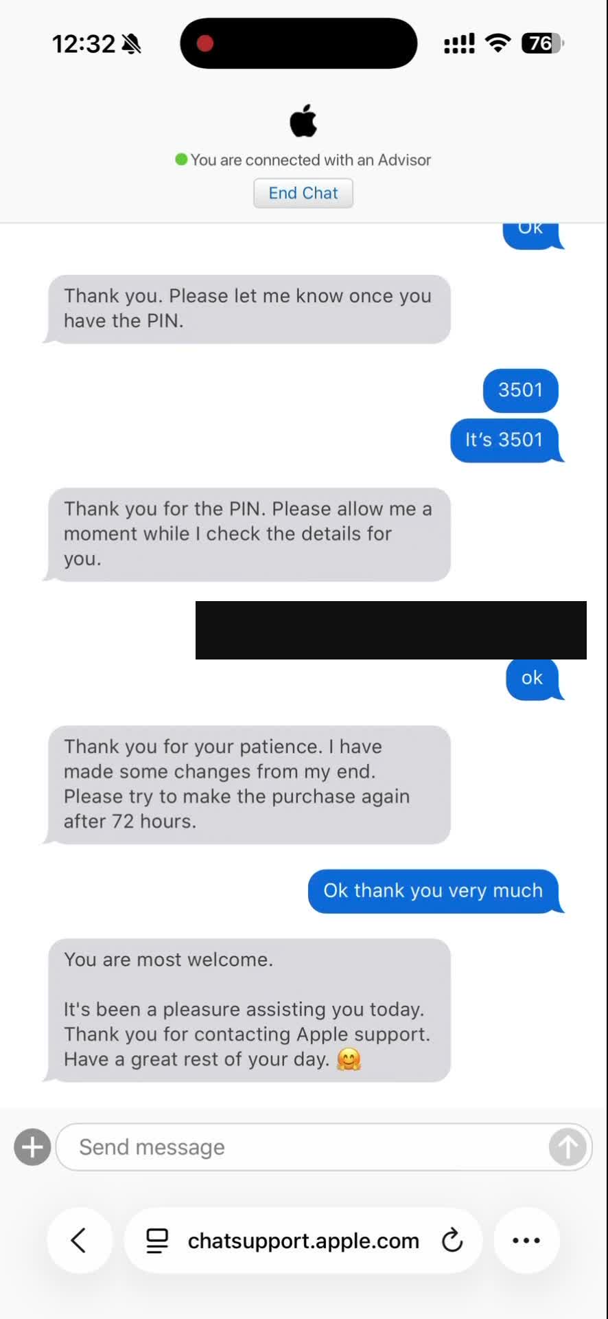 客服确认修复完成，72 小时后可重试