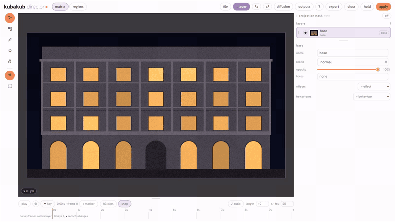 two layers clipped to window regions, playing in the director