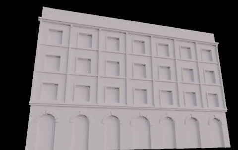 stones of a facade model moving in a wave