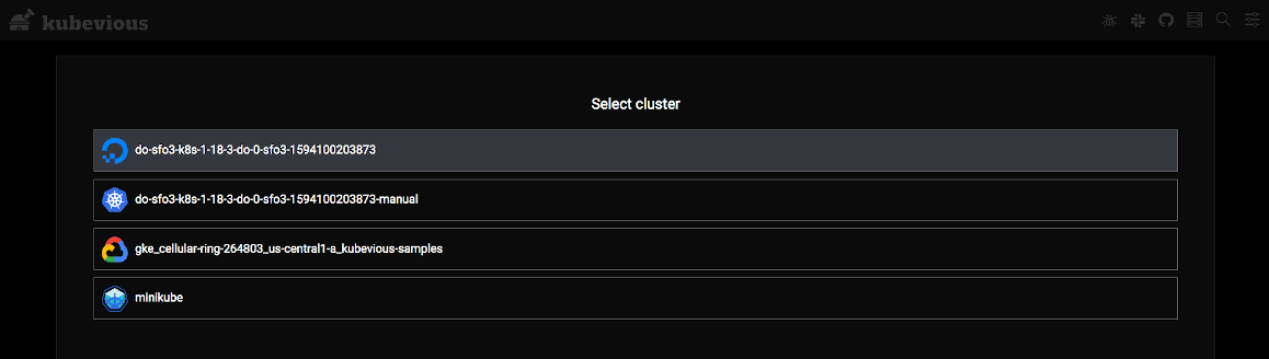 Selecting Cluster in Kubevious Portable