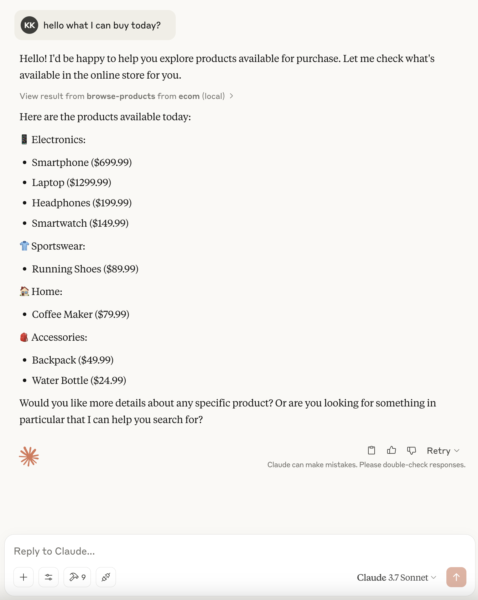 Using Claude Desktop chat with ECOM tools