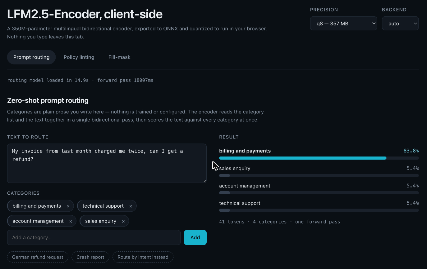 Zero-shot prompt routing in the browser